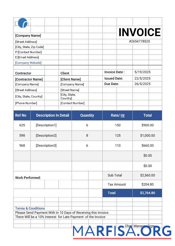 Realistic Independent Contractor Invoice Template